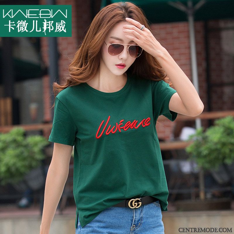 T-shirts Femme Été Décontractée Courte Demi Manche Une Veste Mode Noir Vert