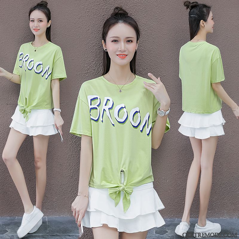 T-shirts Femme Été Haute Cintrée Personnalité Baggy Courte Simple Vert