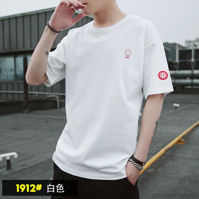 T-shirts Homme Baggy Décontractée Étudiant Demi Manches Marque De Tendance Chemise En Bas Bleu