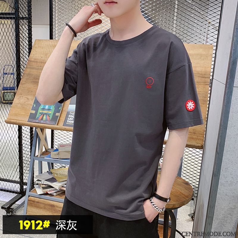T-shirts Homme Baggy Décontractée Étudiant Demi Manches Marque De Tendance Chemise En Bas Bleu