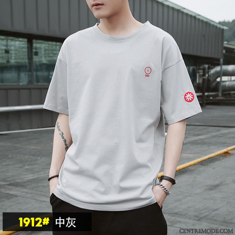 T-shirts Homme Baggy Décontractée Étudiant Demi Manches Marque De Tendance Chemise En Bas Bleu