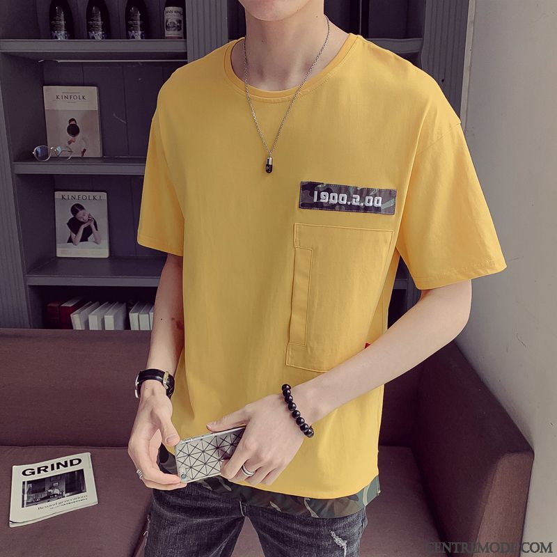 T-shirts Homme Baggy Jeunesse Col Rond Tendance Étudiant Demi Manche Blanc