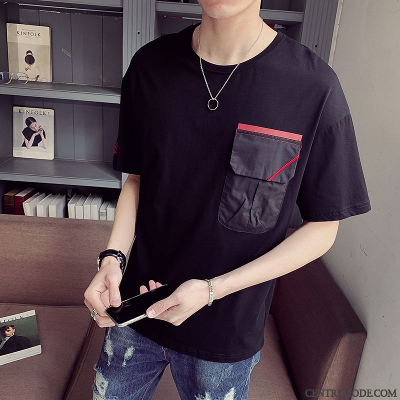 T-shirts Homme Baggy Jeunesse Col Rond Tendance Étudiant Demi Manche Blanc