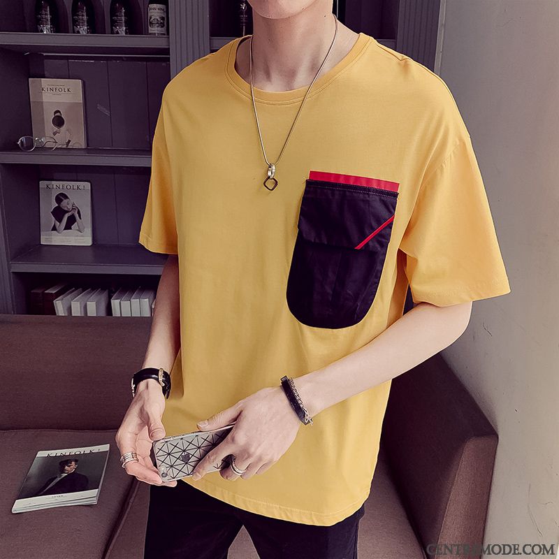 T-shirts Homme Baggy Jeunesse Col Rond Tendance Étudiant Demi Manche Blanc