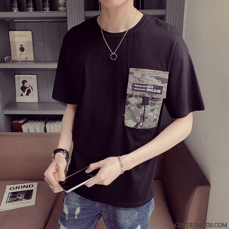 T-shirts Homme Baggy Jeunesse Col Rond Tendance Étudiant Demi Manche Blanc