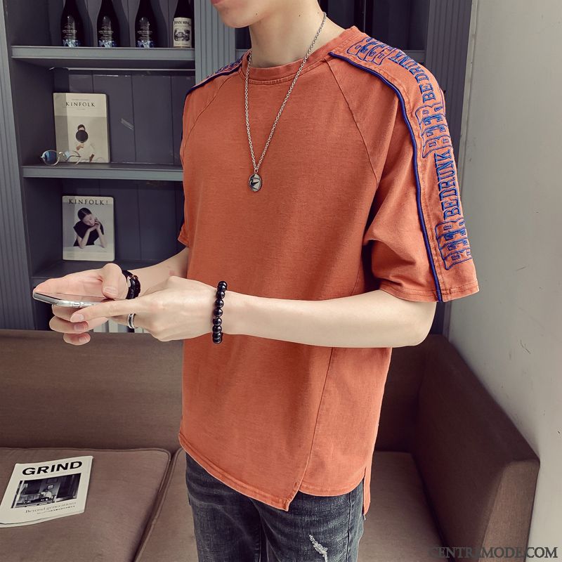 T-shirts Homme Baggy Jeunesse Col Rond Tendance Étudiant Demi Manche Blanc