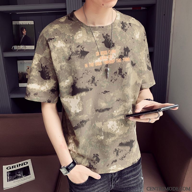 T-shirts Homme Baggy Jeunesse Col Rond Tendance Étudiant Demi Manche Blanc
