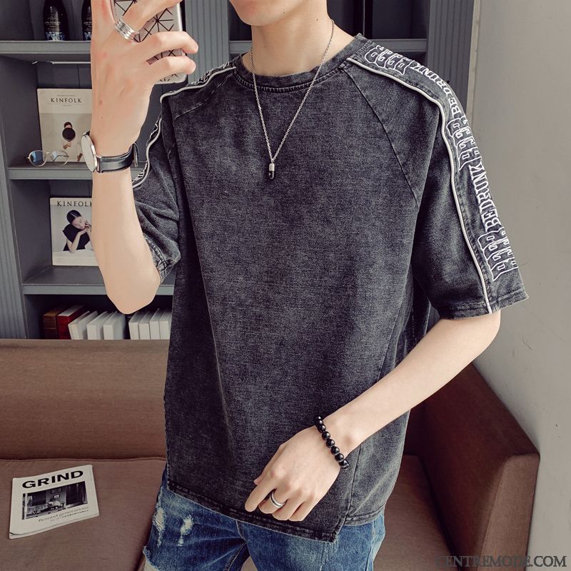 T-shirts Homme Baggy Jeunesse Col Rond Tendance Étudiant Demi Manche Blanc