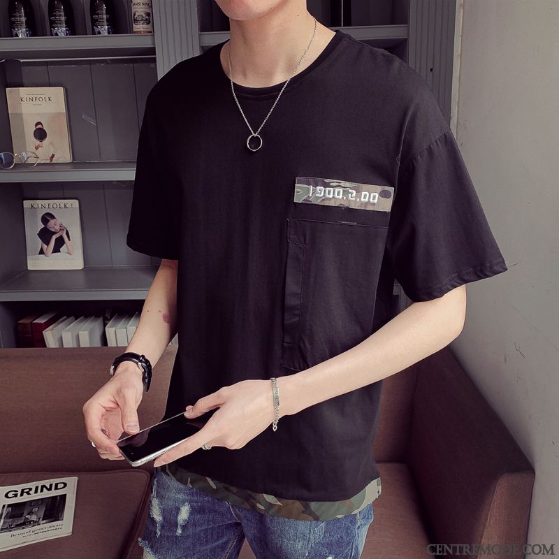 T-shirts Homme Baggy Jeunesse Col Rond Tendance Étudiant Demi Manche Blanc