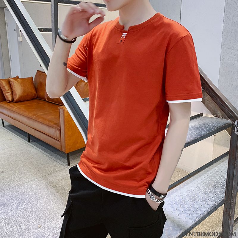 T-shirts Homme Coton Bio Tendance Marque De Tendance Chemise En Bas Courte Col Rond Pure Marron