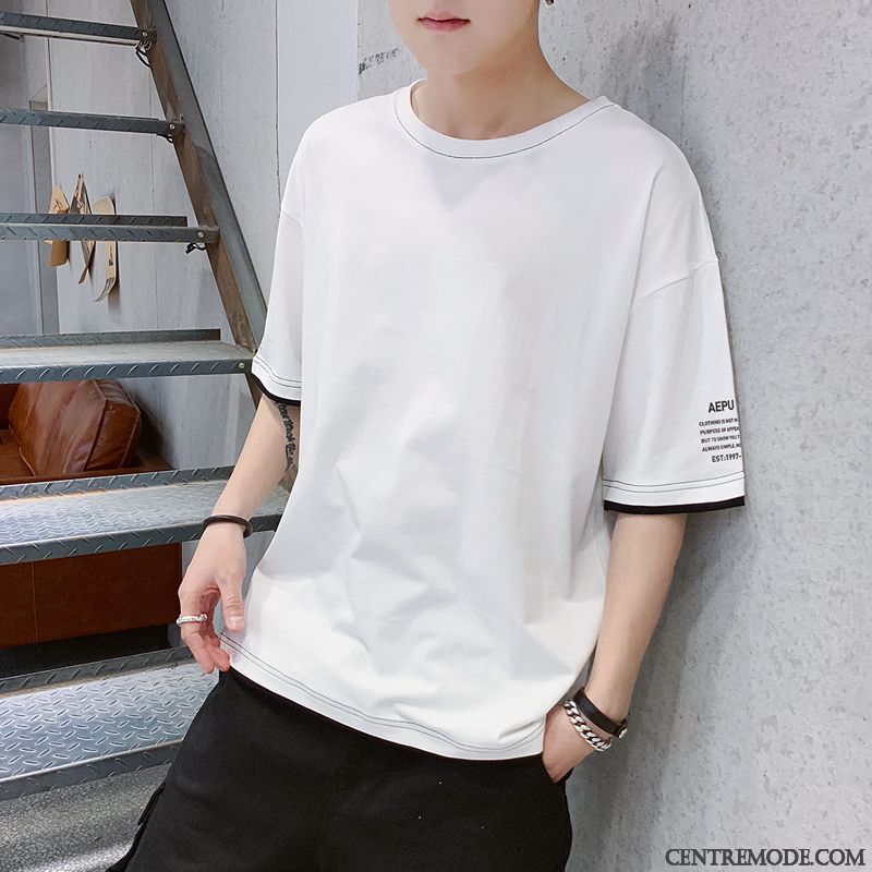 T-shirts Homme Courte Grande Taille Col Rond Demi Manche Une Veste Étudiant Rouge