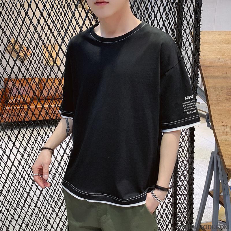 T-shirts Homme Courte Grande Taille Col Rond Demi Manche Une Veste Étudiant Rouge