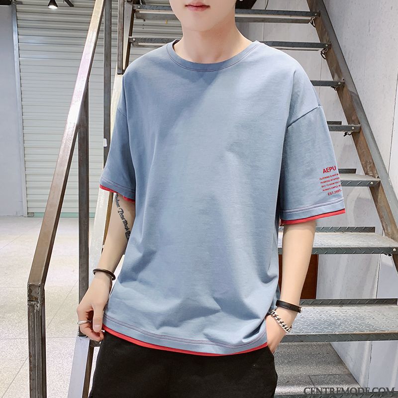 T-shirts Homme Courte Grande Taille Col Rond Demi Manche Une Veste Étudiant Rouge