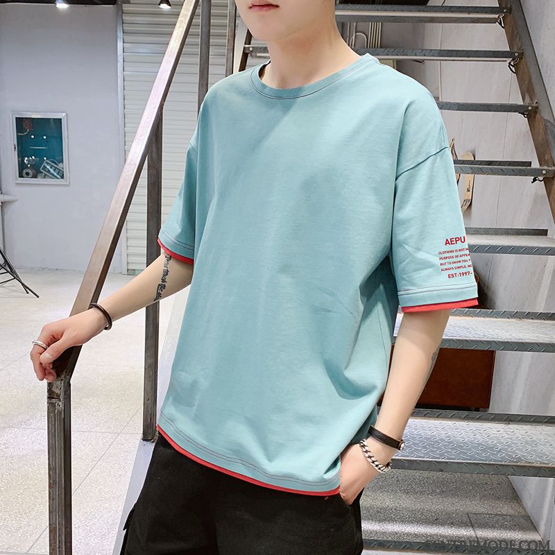 T-shirts Homme Courte Grande Taille Col Rond Demi Manche Une Veste Étudiant Rouge