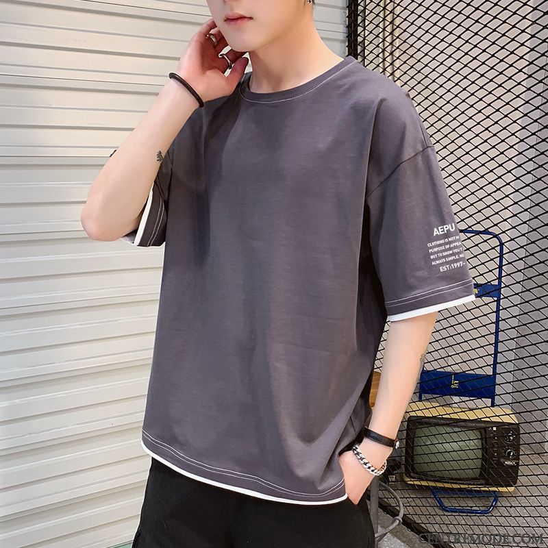 T-shirts Homme Courte Grande Taille Col Rond Demi Manche Une Veste Étudiant Rouge