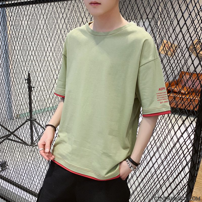 T-shirts Homme Courte Grande Taille Col Rond Demi Manche Une Veste Étudiant Rouge