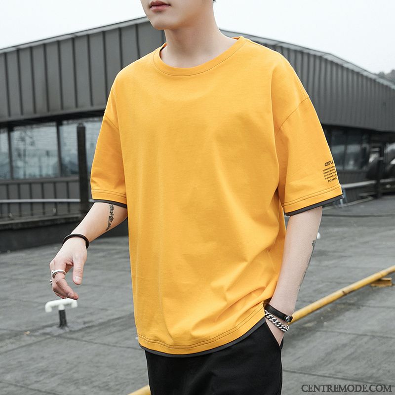 T-shirts Homme Courte Grande Taille Col Rond Demi Manche Une Veste Étudiant Rouge