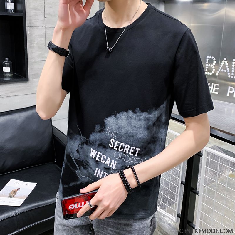 T-shirts Homme Courte Tendance Été Baggy Étudiant Demi Manche Bleu Blanc