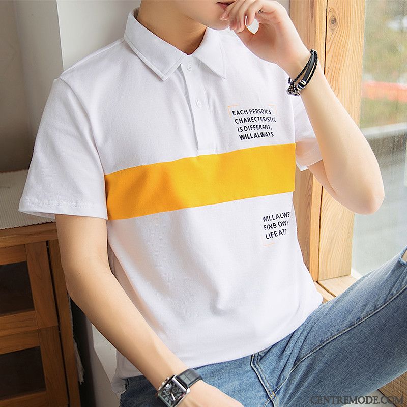 T-shirts Homme De Travail Coton Bio Polo Courte Slim Revers Roulé Jaune