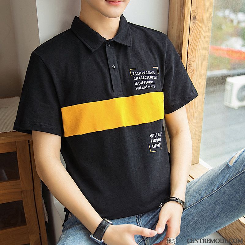 T-shirts Homme De Travail Coton Bio Polo Courte Slim Revers Roulé Jaune