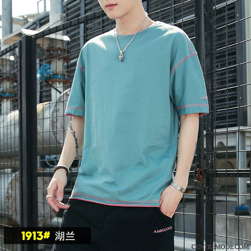 T-shirts Homme Demi Manche Coton Bio Tendance Été Baggy Courte Jaune