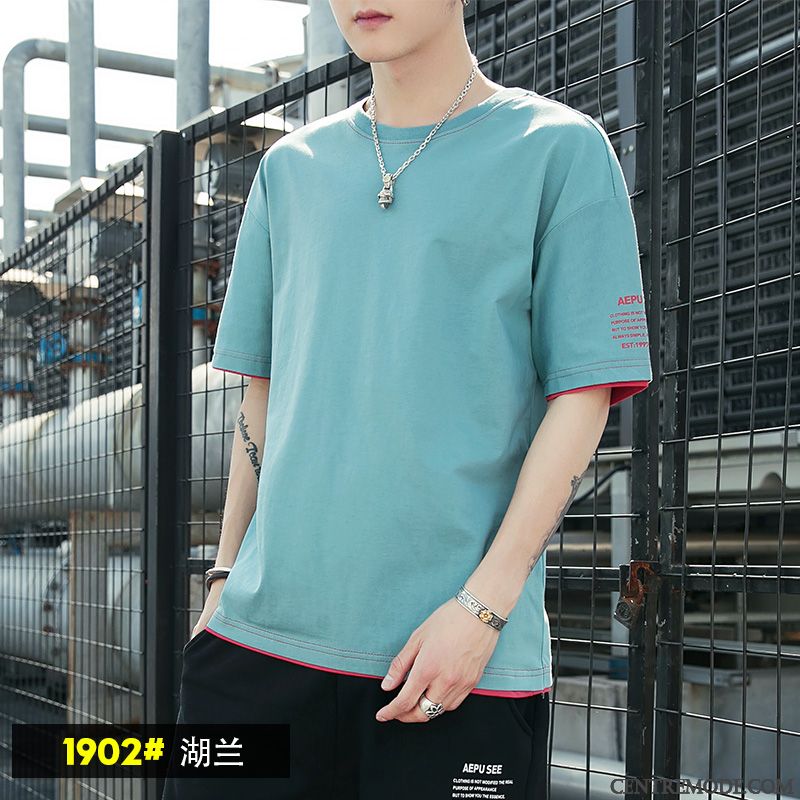 T-shirts Homme Demi Manche Coton Bio Tendance Été Baggy Courte Jaune