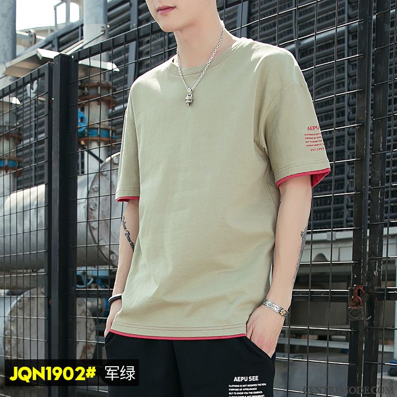 T-shirts Homme Demi Manche Coton Bio Tendance Été Baggy Courte Jaune
