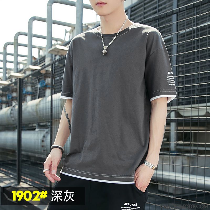T-shirts Homme Demi Manche Coton Bio Tendance Été Baggy Courte Jaune