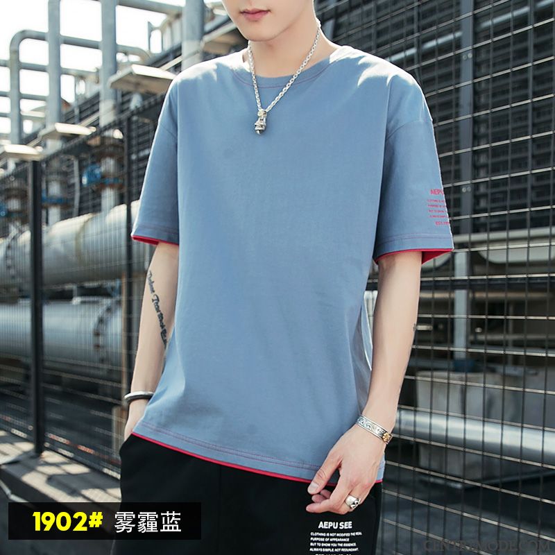T-shirts Homme Demi Manche Coton Bio Tendance Été Baggy Courte Jaune