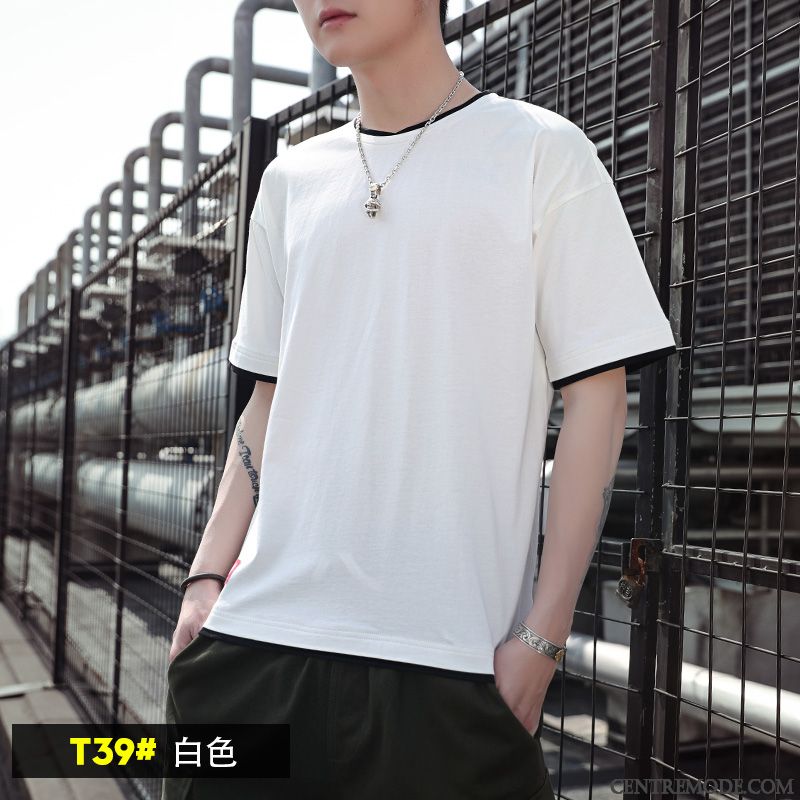 T-shirts Homme Demi Manche Coton Bio Tendance Été Baggy Courte Jaune