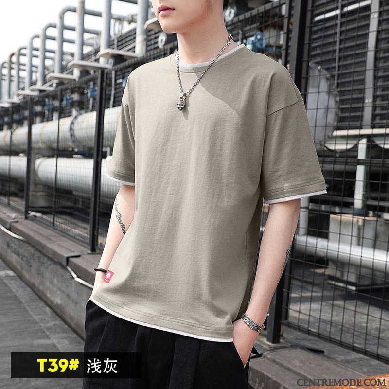 T-shirts Homme Demi Manche Coton Bio Tendance Été Baggy Courte Jaune