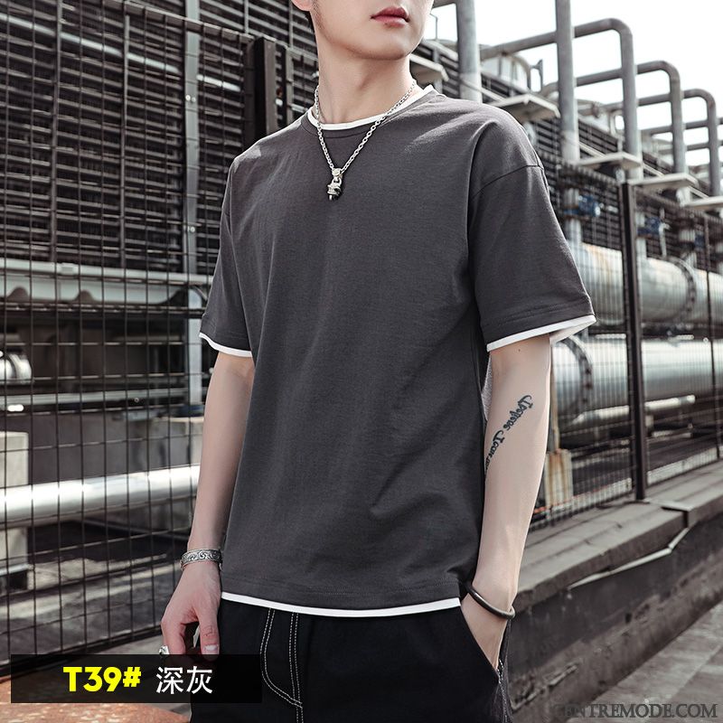 T-shirts Homme Demi Manche Coton Bio Tendance Été Baggy Courte Jaune