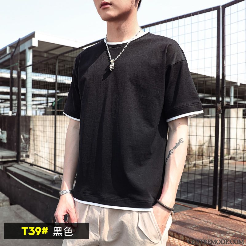 T-shirts Homme Demi Manche Coton Bio Tendance Été Baggy Courte Jaune
