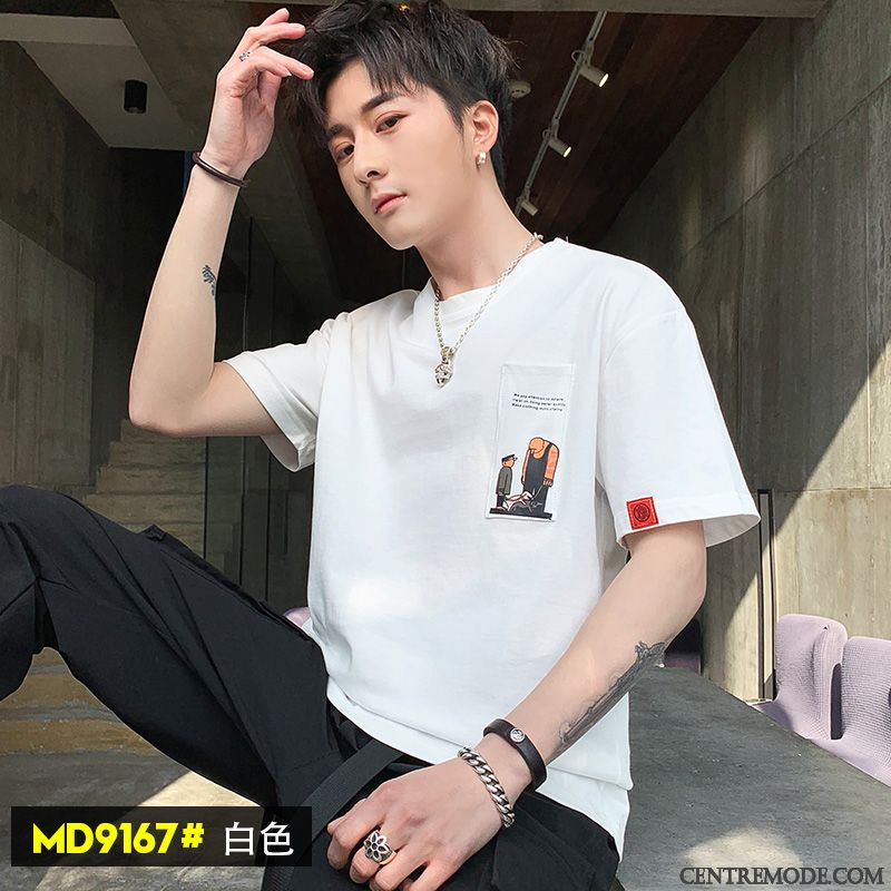 T-shirts Homme Demi Manche Coton Bio Tendance Été Baggy Courte Jaune