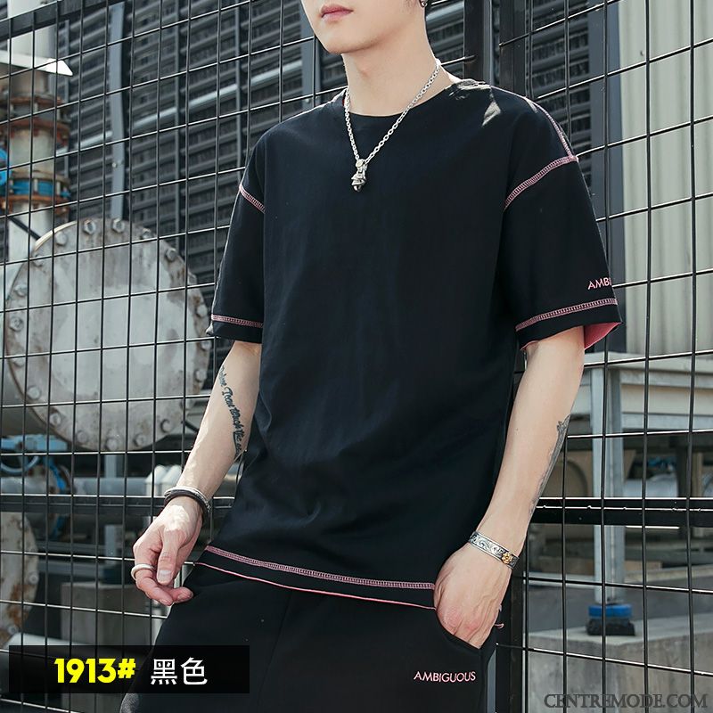 T-shirts Homme Demi Manche Coton Bio Tendance Été Baggy Courte Jaune