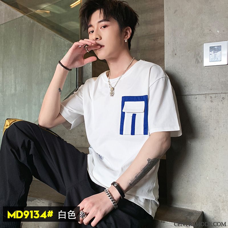 T-shirts Homme Demi Manche Coton Bio Tendance Été Baggy Courte Jaune