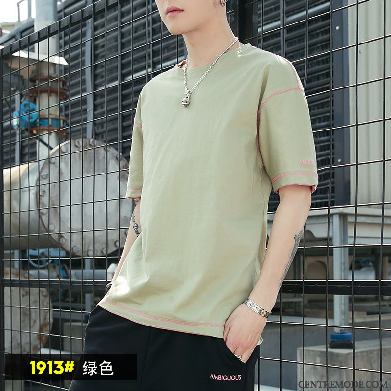 T-shirts Homme Demi Manche Coton Bio Tendance Été Baggy Courte Jaune