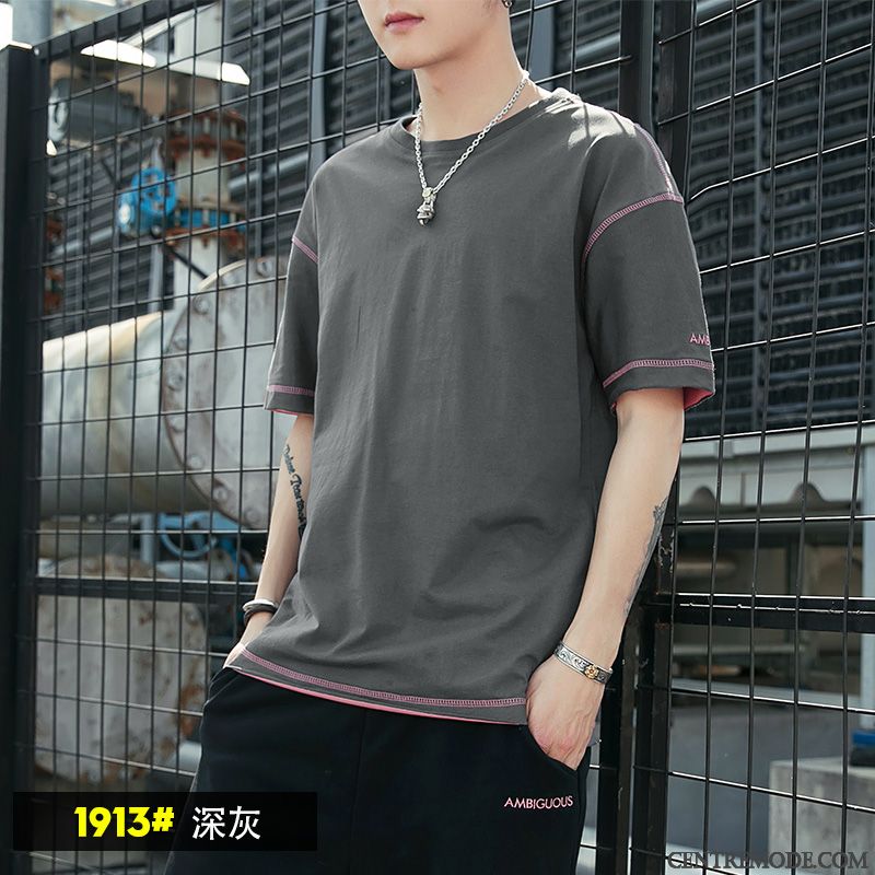 T-shirts Homme Demi Manche Coton Bio Tendance Été Baggy Courte Jaune