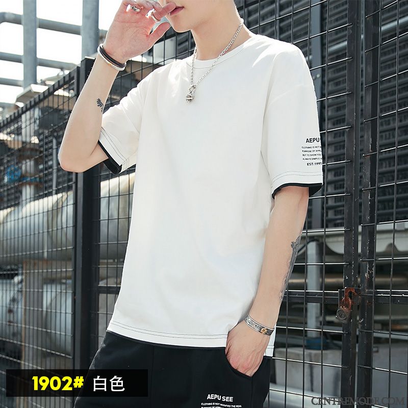T-shirts Homme Demi Manche Coton Bio Tendance Été Baggy Courte Jaune