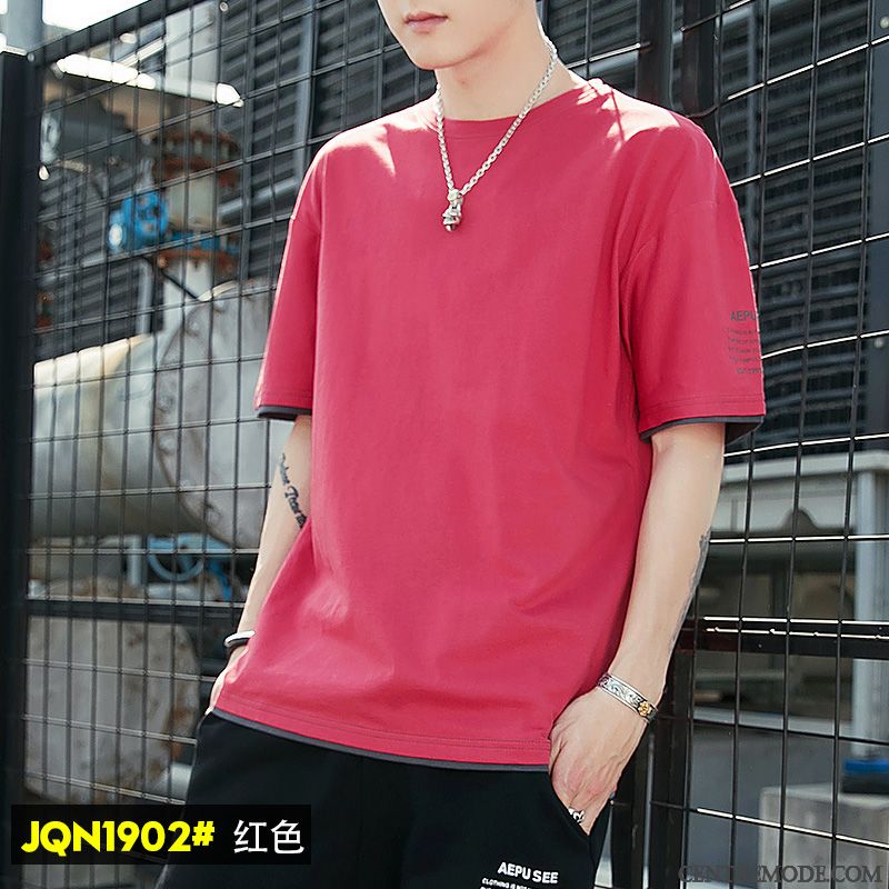 T-shirts Homme Demi Manche Coton Bio Tendance Été Baggy Courte Jaune