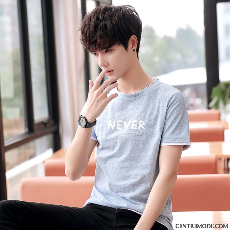 T-shirts Homme Printemps Tendance Slim Été Courte Col Rond Noir