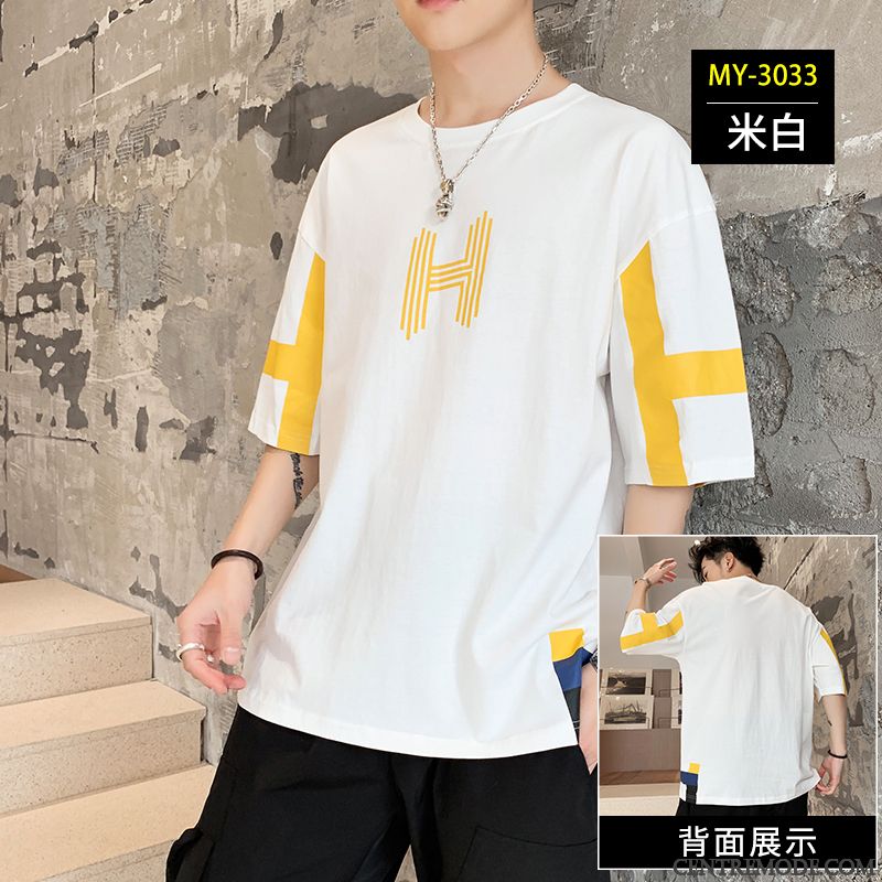 T-shirts Homme Tendance Demi Manche Marque De Tendance Coton Bio Baggy Été Jaune