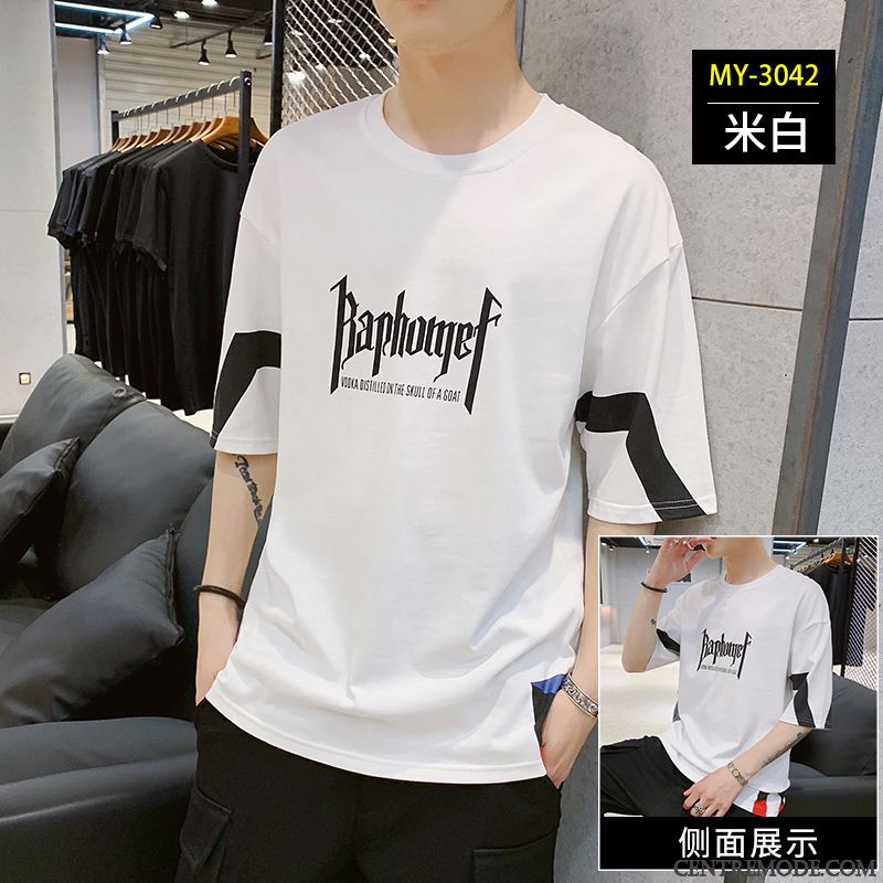 T-shirts Homme Tendance Demi Manche Marque De Tendance Coton Bio Baggy Été Jaune