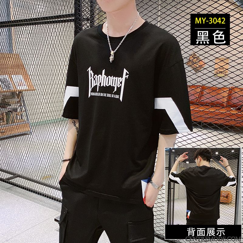 T-shirts Homme Tendance Demi Manche Marque De Tendance Coton Bio Baggy Été Jaune