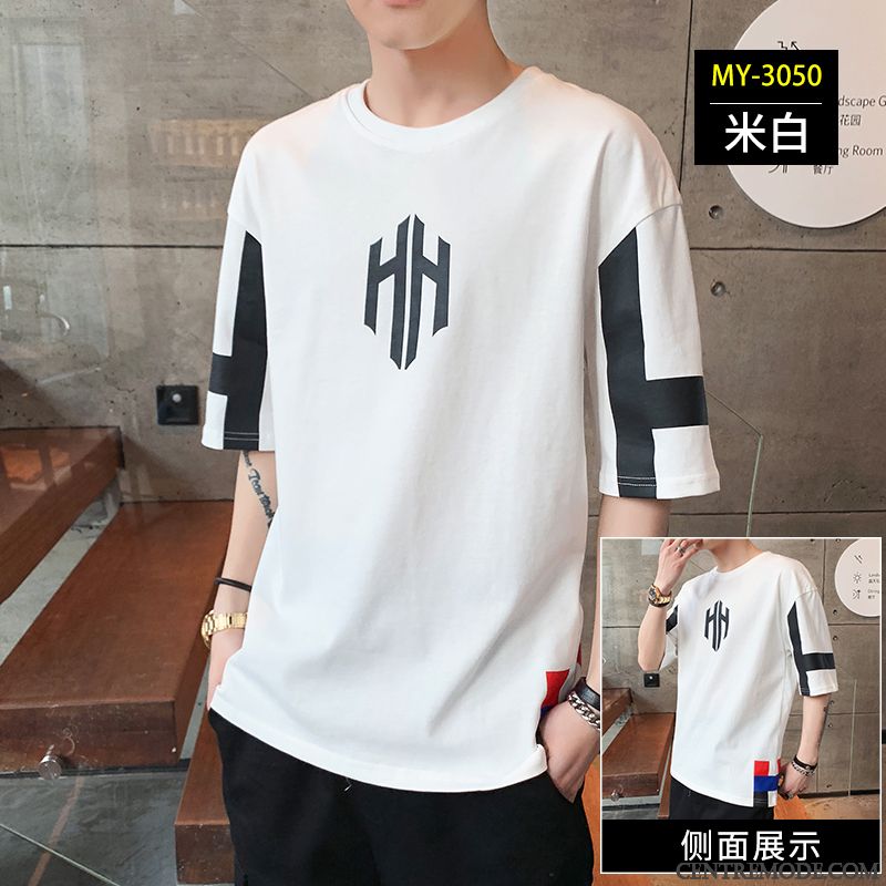 T-shirts Homme Tendance Demi Manche Marque De Tendance Coton Bio Baggy Été Jaune