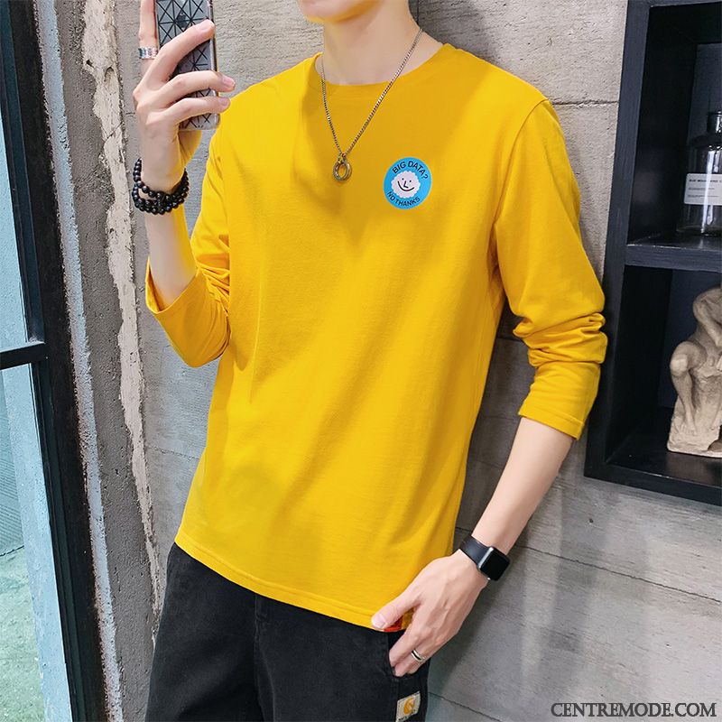 T-shirts Homme Tendance T-shirt Long Col Rond Baggy Longues L'automne Jaune