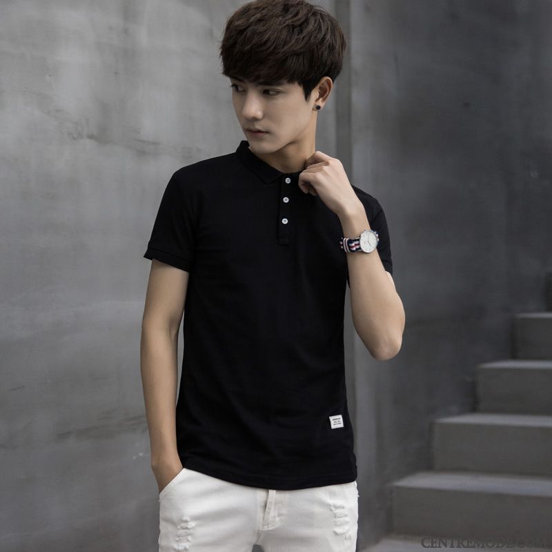 T-shirts Homme Tendance Étudiant Revers Roulé Courte Polo Été Bleu