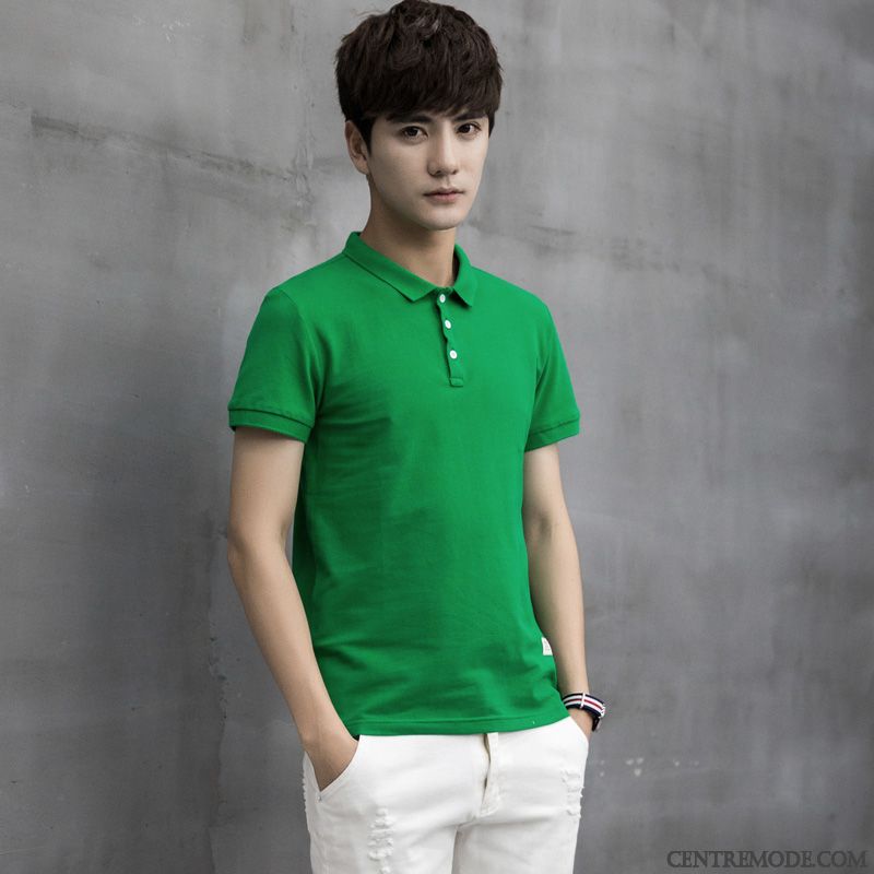 T-shirts Homme Tendance Étudiant Revers Roulé Courte Polo Été Bleu