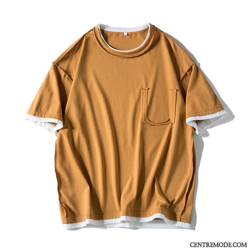 T-shirts Homme Été Courte Une Veste Demi Manche Coton Bio Marque De Tendance Rose