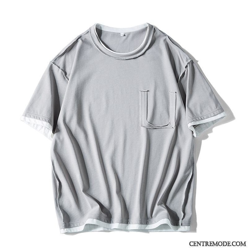T-shirts Homme Été Courte Une Veste Demi Manche Coton Bio Marque De Tendance Rose